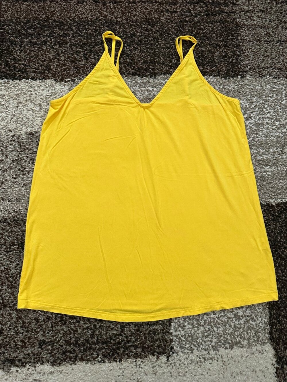 LOLONG (XL) Yellow V-Neck Spaghetti Strap Loose Swing Tank Top Adjustable Cami
